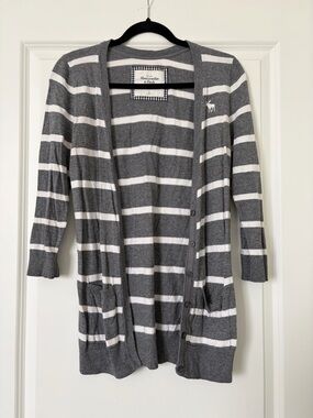 Abercrombie & Fitch Gray and White Striped Open Cardigan